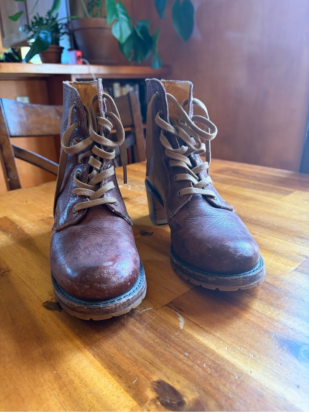 Frye Rustic Brown Leather Lace-Up Heeled Boots
